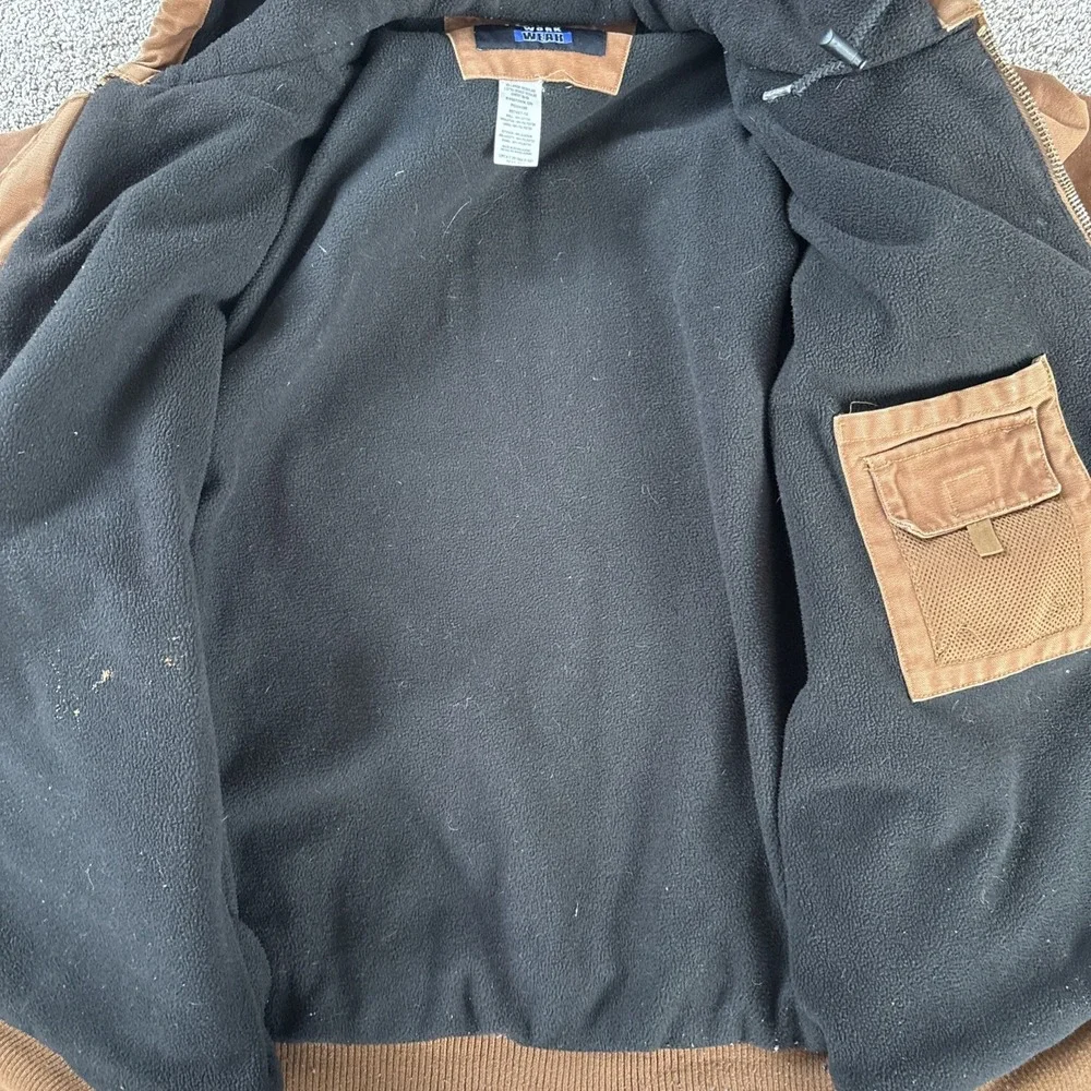 Vtg Walls Work Wear Jacket Men‎ 2XL Brown Duck Canvas Fleece Lined Hooded Grunge